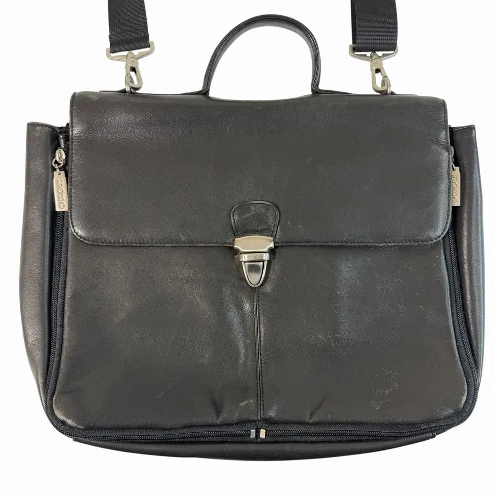 Vtg Hobo International Black Leather Messenger Satchel Cross Body Bag Shoulder